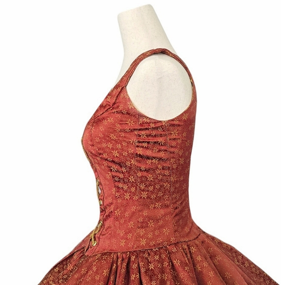 Vintage Renaissance Dress Princess Ballgown Royal Medieval Rust XXS XS Juniors - Picture 7 of 12